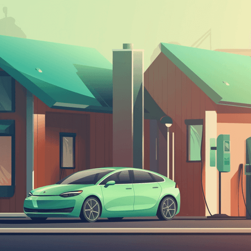 Aqua colored car sitting in driveway on an EV charging station.