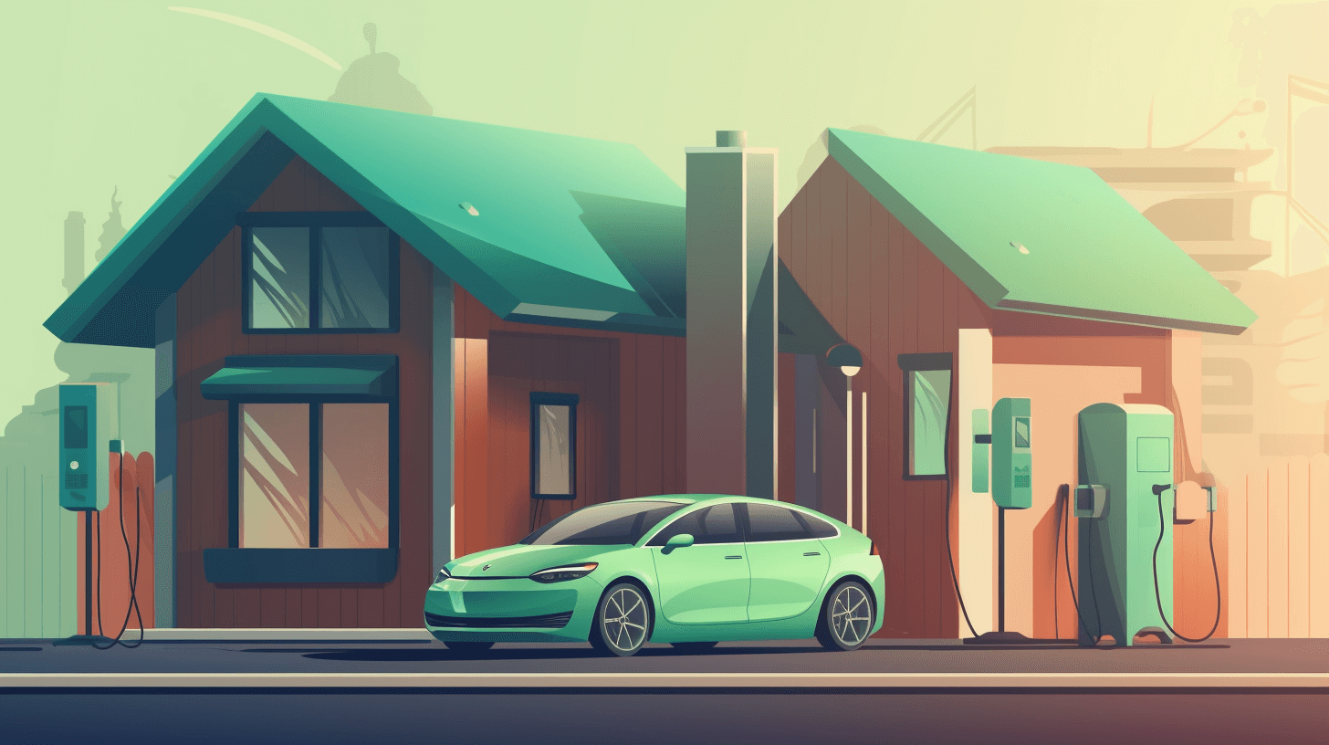 Aqua colored car sitting in driveway on an EV charging station.